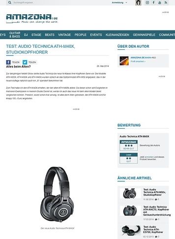 Amazona.de Test: Audio Technica ATH-M40X, Studiokopfhörer Amazona.de Test: Audio Technica ATH-M40X, Studiokopfhörer