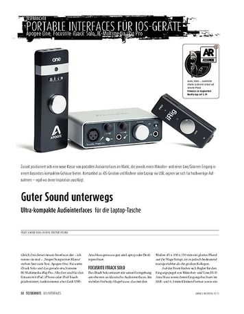 Sound & Recording Ultra-kompakte Audiointerfaces für die Laptop-Tasche: Apogee One, Focusrite iTrack Solo, IK-Multimedia iRig Pro Sound & Recording Ultra-kompakte Audiointerfaces für die Laptop-Tasche: Apogee One, Focusrite iTrack Solo, IK-Multimedia iRig Pro