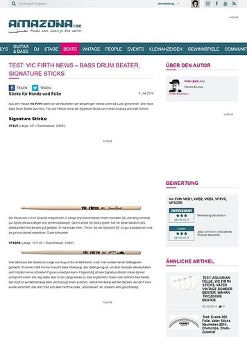 Amazona.de Test: Vic Firth News - Bass Drum Beater, Signature Sticks Amazona.de Test: Vic Firth News - Bass Drum Beater, Signature Sticks
