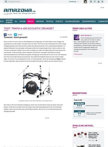 Amazona.de Test: Traps A-400 Acoustic Drumset Amazona.de Test: Traps A-400 Acoustic Drumset