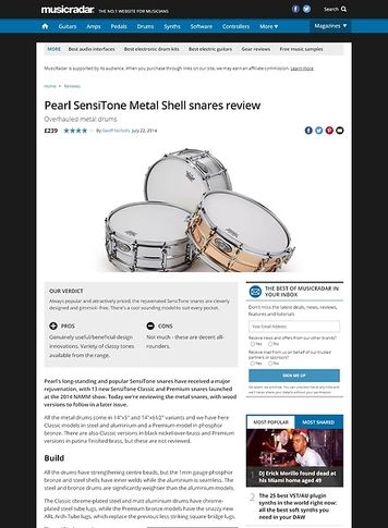 MusicRadar.com Pearl SensiTone Metal Shell snares MusicRadar.com Pearl SensiTone Metal Shell snares