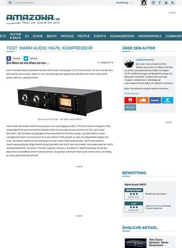 Amazona.de Test: Warm Audio WA76, Kompressor Amazona.de Test: Warm Audio WA76, Kompressor