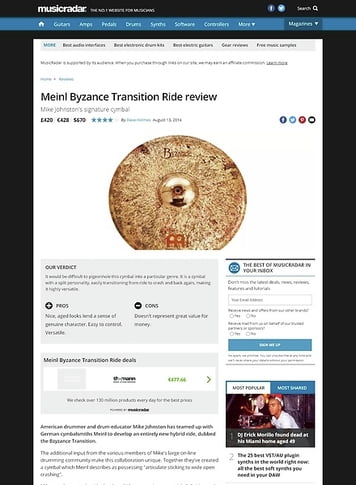 MusicRadar.com Meinl Byzance Transition Ride MusicRadar.com Meinl Byzance Transition Ride