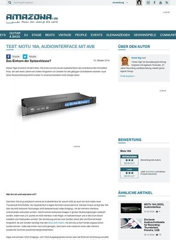 Amazona.de Test: Motu 16A, Audiointerface mit AVB Amazona.de Test: Motu 16A, Audiointerface mit AVB