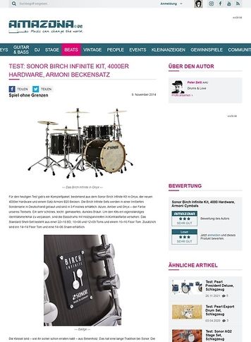 Amazona.de Test: Sonor Birch Infinite Kit, 4000er Hardware, Armoni Beckensatz Amazona.de Test: Sonor Birch Infinite Kit, 4000er Hardware, Armoni Beckensatz
