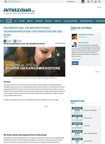 Amazona.de Special: Studio-Gesangsmikrofone Teil 1, Einsteiger bis 300,- Euro Amazona.de Special: Studio-Gesangsmikrofone Teil 1, Einsteiger bis 300,- Euro