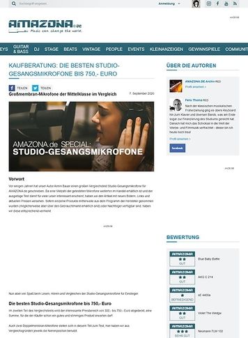 Amazona.de Special: Studio-Gesangsmikrofone Teil 2, Mittelklasse bis 750,- Euro Amazona.de Special: Studio-Gesangsmikrofone Teil 2, Mittelklasse bis 750,- Euro