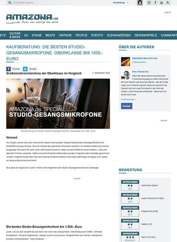 Amazona.de Special: Studio-Gesangsmikrofone Teil 3, Oberklasse bis 1500,- Euro Amazona.de Special: Studio-Gesangsmikrofone Teil 3, Oberklasse bis 1500,- Euro