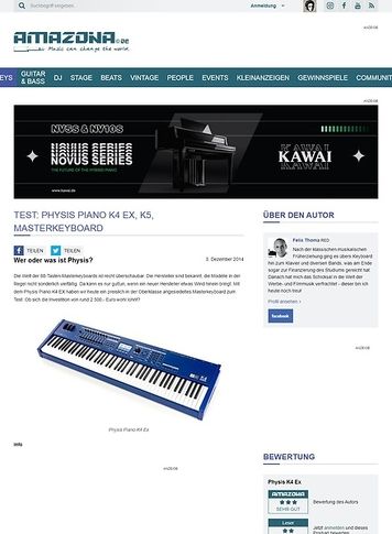 Amazona.de Test: Physis Piano K4 Ex, K5, Masterkeyboard Amazona.de Test: Physis Piano K4 Ex, K5, Masterkeyboard