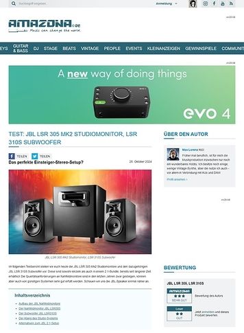 Amazona.de Test: JBL LSR 305, LSR 310S, Nahfeld Monitore Amazona.de Test: JBL LSR 305, LSR 310S, Nahfeld Monitore