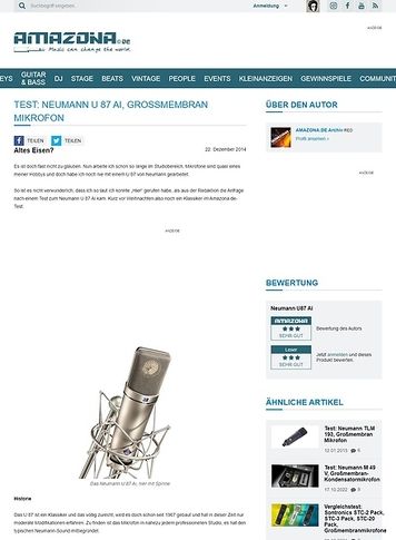 Amazona.de Test: Neumann U 87 Ai, Großmembran Mikrofon Amazona.de Test: Neumann U 87 Ai, Großmembran Mikrofon
