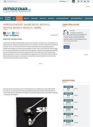 Amazona.de Vergleichstest: Shure SE112, SE215-CL, SE315-K, SE425-V, SE535-CL, SE846 Amazona.de Vergleichstest: Shure SE112, SE215-CL, SE315-K, SE425-V, SE535-CL, SE846