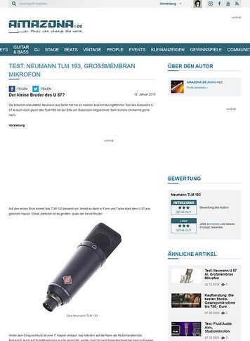 Amazona.de Test: Neumann TLM 193, Großmembran Mikrofon Amazona.de Test: Neumann TLM 193, Großmembran Mikrofon