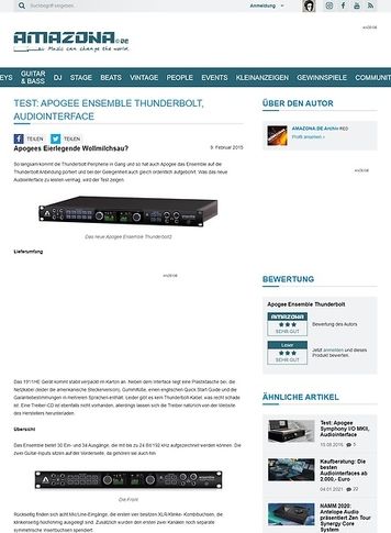 Amazona.de Test: Apogee Ensemble Thunderbolt, Audiointerface Amazona.de Test: Apogee Ensemble Thunderbolt, Audiointerface