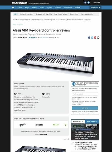 MusicRadar.com Alesis VI61 Keyboard Controller MusicRadar.com Alesis VI61 Keyboard Controller