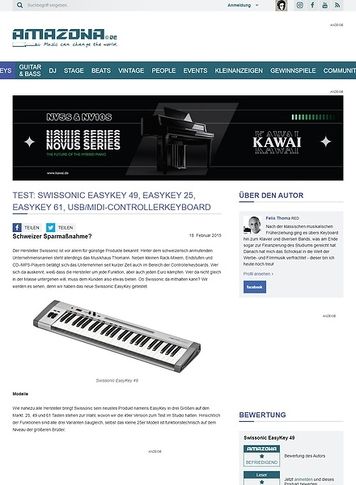 Amazona.de Test: Swissonic EasyKey 49, EasyKey 25, EasyKey 61, USB/MIDI-Controllerkeyboard Amazona.de Test: Swissonic EasyKey 49, EasyKey 25, EasyKey 61, USB/MIDI-Controllerkeyboard