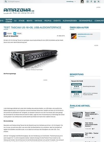 Amazona.de Test: Tascam US-16x08, USB-Audiointerface Amazona.de Test: Tascam US-16x08, USB-Audiointerface