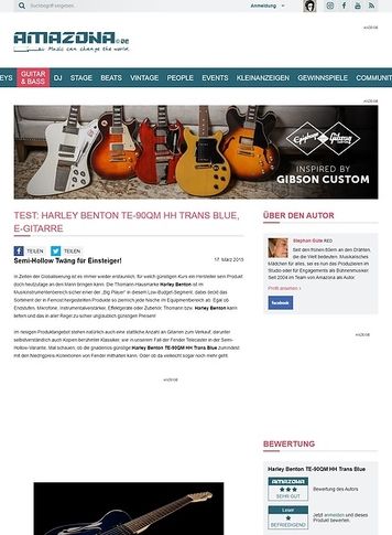 Amazona.de Test: Harley Benton TE-90QM HH Trans Blue, E-Gitarre Amazona.de Test: Harley Benton TE-90QM HH Trans Blue, E-Gitarre