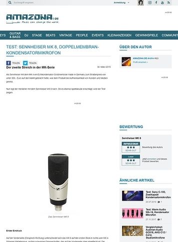 Amazona.de Test: Sennheiser MK 8, Doppelmembran-Kondensatormikrofon Amazona.de Test: Sennheiser MK 8, Doppelmembran-Kondensatormikrofon