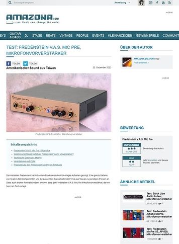 Amazona.de Test: Fredenstein V.A.S. Mic Pre, Mikrofonvorverstärker Amazona.de Test: Fredenstein V.A.S. Mic Pre, Mikrofonvorverstärker