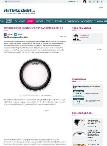 Amazona.de Testbericht: EVANS 360 24" Bassdrum Felle Amazona.de Testbericht: EVANS 360 24" Bassdrum Felle