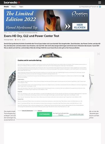 Bonedo.de Evans HD Dry, G12 und Power Center Bonedo.de Evans HD Dry, G12 und Power Center