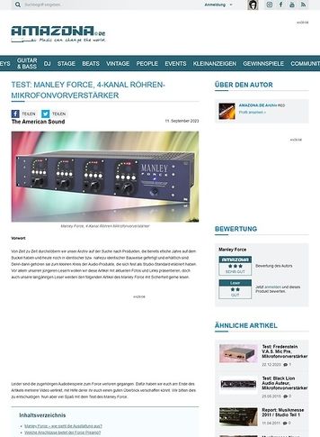 Amazona.de Test: Manley Force, 4-Kanal Preamp Amazona.de Test: Manley Force, 4-Kanal Preamp