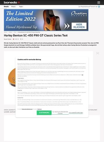 Bonedo.de Harley Benton SC-450 P90 GT Classic Series Bonedo.de Harley Benton SC-450 P90 GT Classic Series