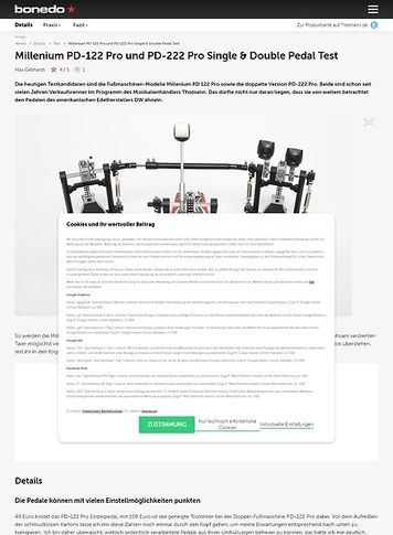 Bonedo.de Millenium PD-122 Pro und PD-222 Pro Single & Double Pedal Test Bonedo.de Millenium PD-122 Pro und PD-222 Pro Single & Double Pedal Test