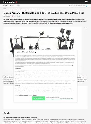 Bonedo.de Mapex Armory P800 Single und P800TW Double Bass Drum Pedal Bonedo.de Mapex Armory P800 Single und P800TW Double Bass Drum Pedal