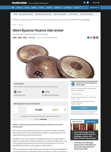 MusicRadar.com Meinl Byzance Nuance ride MusicRadar.com Meinl Byzance Nuance ride