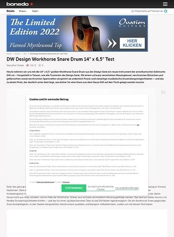 Bonedo.de DW Design Workhorse Snare Drum 14x6,5 Bonedo.de DW Design Workhorse Snare Drum 14x6,5