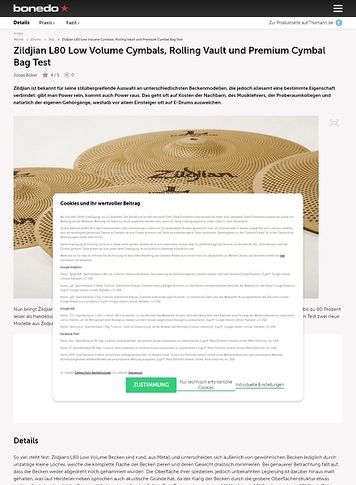 Bonedo.de Zildjian L80 Low Volume Cymbals, Rolling Vault und Premium Cymbal Bag Bonedo.de Zildjian L80 Low Volume Cymbals, Rolling Vault und Premium Cymbal Bag