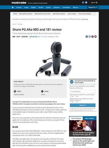 MusicRadar.com Shure PG Alta 98D and 181 MusicRadar.com Shure PG Alta 98D and 181