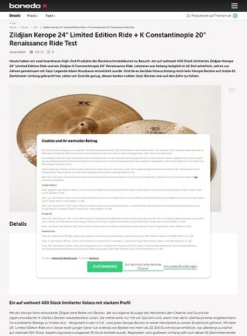 Bonedo.de Zildjian Kerope 24 Limited Edition Ride + K Constantinople 20 Renaissance Ride Bonedo.de Zildjian Kerope 24 Limited Edition Ride + K Constantinople 20 Renaissance Ride