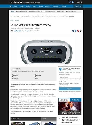 MusicRadar.com Shure Motiv MVi interface MusicRadar.com Shure Motiv MVi interface