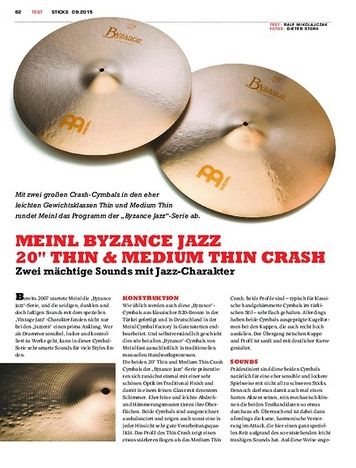 Sticks Meinl Byzance Jazz 20" Thin & Medium Thin Crash Sticks Meinl Byzance Jazz 20" Thin & Medium Thin Crash