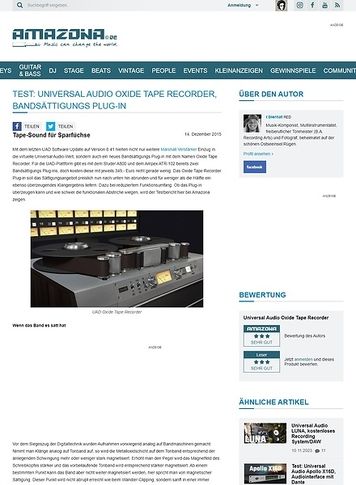 Amazona.de Test: Universal Audio Oxide Tape Recorder, Bandsättigungs Plug-in Amazona.de Test: Universal Audio Oxide Tape Recorder, Bandsättigungs Plug-in