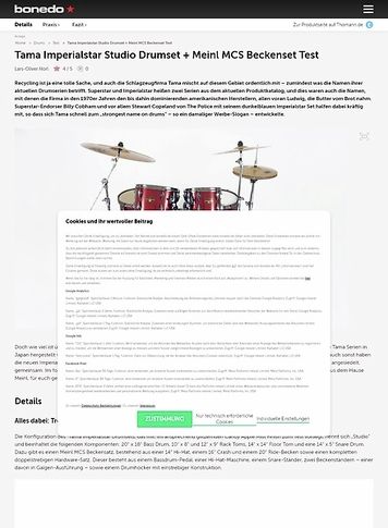 Bonedo.de Tama Imperialstar Studio Drumset + Meinl MCS Beckenset Bonedo.de Tama Imperialstar Studio Drumset + Meinl MCS Beckenset