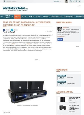 Amazona.de Test: JBL PRX425, passiver PA-Lautsprecher; Crown XLS 2002, PA-Endstufe Amazona.de Test: JBL PRX425, passiver PA-Lautsprecher; Crown XLS 2002, PA-Endstufe