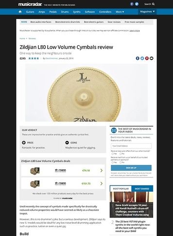 MusicRadar.com Zildjian L80 Low Volume Cymbals MusicRadar.com Zildjian L80 Low Volume Cymbals