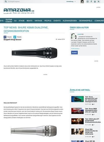 Amazona.de Top News: Shure KSM8 Dualdyne, Gesangsmikrofon Amazona.de Top News: Shure KSM8 Dualdyne, Gesangsmikrofon