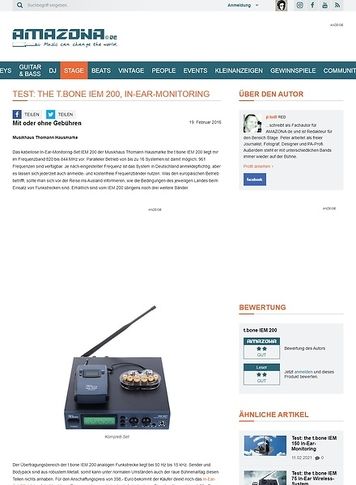 Amazona.de Test: the t.bone IEM 200, In-Ear-Monitoring Amazona.de Test: the t.bone IEM 200, In-Ear-Monitoring