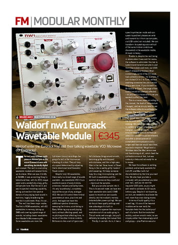 Future Music Waldorf nw1 Eurorack Wavetable Module Future Music Waldorf nw1 Eurorack Wavetable Module