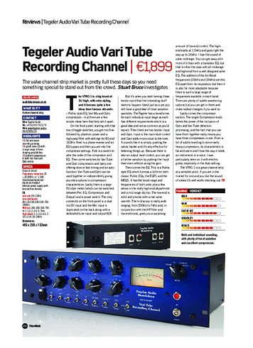 Future Music Tegeler Audio Vari Tube Recording Channel Future Music Tegeler Audio Vari Tube Recording Channel
