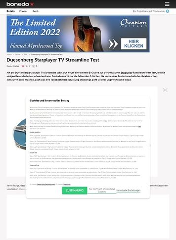 Bonedo.de Duesenberg Starplayer TV Streamline Bonedo.de Duesenberg Starplayer TV Streamline