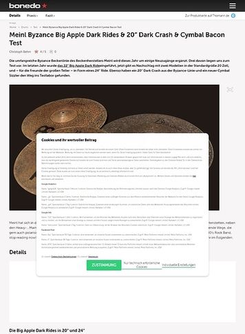 Bonedo.de Meinl Byzance Big Apple Dark Rides, 20 Zoll Dark Crash & Cymbal Bacon Bonedo.de Meinl Byzance Big Apple Dark Rides, 20 Zoll Dark Crash & Cymbal Bacon