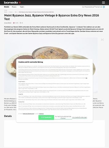 Bonedo.de Meinl Byzance Jazz, Byzance Vintage & Byzance Extra Dry News 2016 Test Bonedo.de Meinl Byzance Jazz, Byzance Vintage & Byzance Extra Dry News 2016 Test