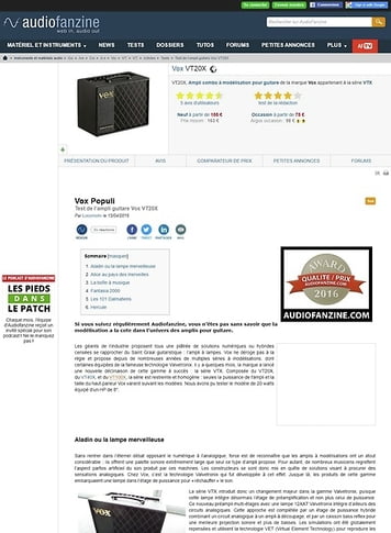 Audiofanzine.com Vox VT20X Audiofanzine.com Vox VT20X