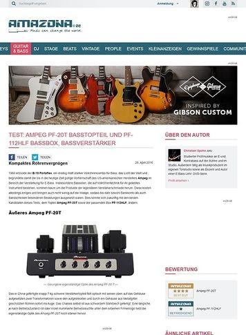 Amazona.de Test: Ampeg PF-20T Basstopteil und PF-112HLF Bassbox, Bassverstärker Amazona.de Test: Ampeg PF-20T Basstopteil und PF-112HLF Bassbox, Bassverstärker